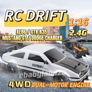 RC Drift 1:16 4WD 2.4Ghz High Speed Racing Car RC AE86 Drift GTR Drift Mustang Kereta Kontrol Asap