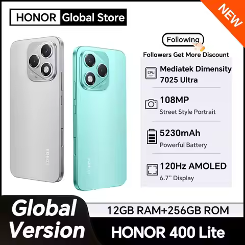 2025 HONOR 400 Lite Global Verson 5G Smartphone Mediatek Dimensity 7025 Ultra 6.7'' 120Hz AMOLED Dis