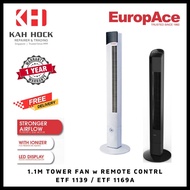 EuropAce ETF 1139 / ETF 1169A: 1.1m IONISER TOWER FAN w STRONG AIRFLOW and REMOTE CONTROL - 1 YEAR WARRANTY
