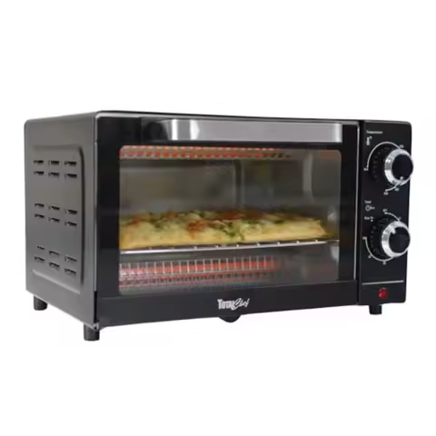 Total Chef Toaster Oven - Compact Countertop Oven for Toast Bake Broil Pizza with Timer Black