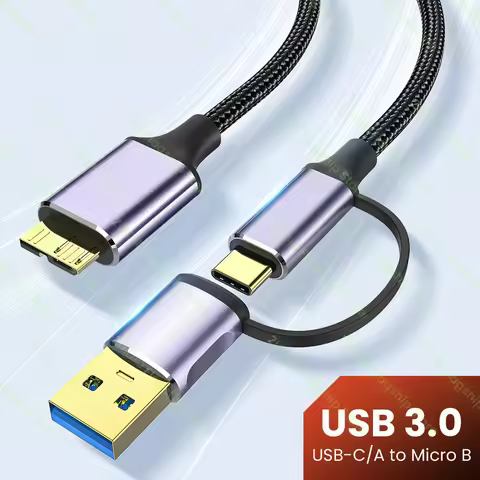 2in1 USB-A/C to Micro-B 3.0 Cable 5Gbps 2A Fast Data Sync Cord For Macbook Hard Drive Disk HDD SSD C