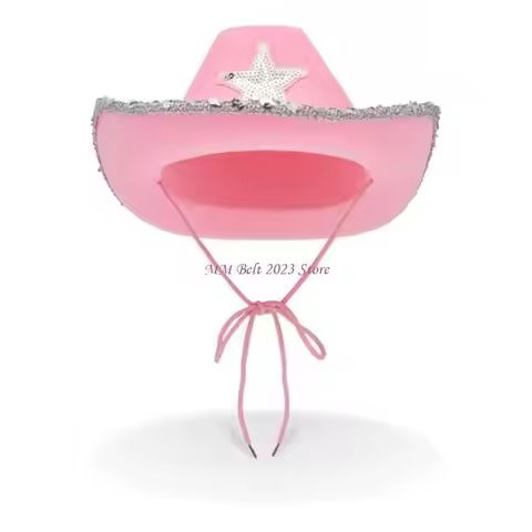 49ME Pink Cowboy Hat for Girls Sparkly Cowgirl Hat with Sequins and Dazzling Star