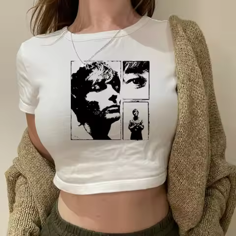 Harry Louis Art Printed Cropped Women Clothes Gothic Vintage Girls T Shirts Grunge Streetwear Aesthe