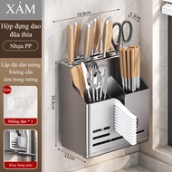Hộp đựng dao kéo dán tường HOMELOVE Kệ để dao muỗng đũa treo tường ống đựng đũa thìa bằng nhựa PP ca