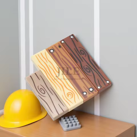 50pcs Moc Tile 1x4 1x3 Tablet with Wood Grain Danger Stripes Pattern DIY Building Blocks Bricks Comp