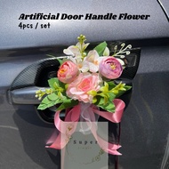 [4pcs] Artificial Flower Wedding Car Door Handle Decoration | Artificial Flower Door Handle Ribbon | Wedding Car Decor