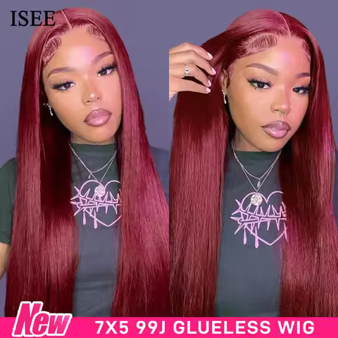 ISEE Hair New Arrival #99 Wear Go Straight 7x5 Lace Front Wigs Burgundy Color 100% Human Hair Wigs P