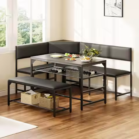 Kitchen Breakfast Nook Table Set with Soft Seat, Corner Dining Table Set for 4-6 People, Dining Room