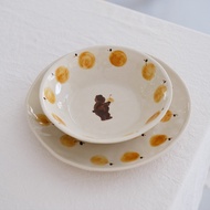 Kawaya Japanese Style Bear Plate Dish Plate Household Set Plate ins Style Dessert Plate Fruit Plate 