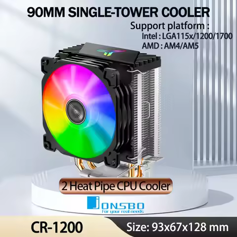 Jonsbo CR1200 CPU Cooler 2 Heat Pipe Tower RGB Colorful Light Effect 9cm Fan PC Radiator For LGA115X