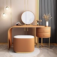 Vanity Table Set,Multi Function Living Room Bedroom Dressing Table with HD Mirror And Stool,Leather Small Apartment Storage Cabinet for Bathroom, Photo Studio, Dressing Room,orange,130CM