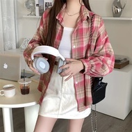 Women Tartan Shirt Long Sleeve Collared Button Up Oversized Plaid Shirt Jacket Grunge Fashion Teenag