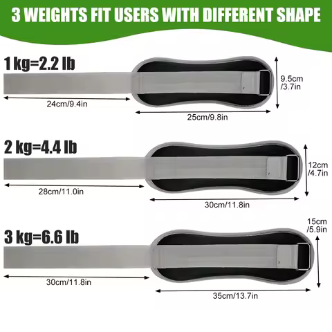 1Pair Adjustable Ankle & Wrist Weights(1kg/2.2LB, 2kg/4.4LB, 3kg/6.6LB) - Premium Neoprene Strength 