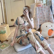 🌸 New Release Stock Harga Borong Murah Pyjamas Women Pajamas Cotton Set Baju Tidur Dewasa Grid Flora