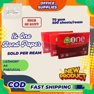1K ONE Bond Paper Sold per REAM | 70GSM Letter/A4/Legal | 500 sheets per Ream