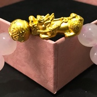 999足金貔貅+足金福字珠+粉晶手串 999 Gold PiXiu+Fortune Ball+Rose Quartz Bracelet