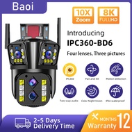 Baoi 8K 16MP four lens three screen, CCTV camera wifi, CCTV wireless outdoor camera 360 degree, 10x