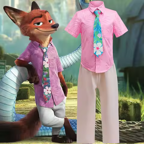 Kid Zootopia 2 Fox Nick Cosplay Costume Boy Nick Pink Shirt Pants Halloween Party Costume