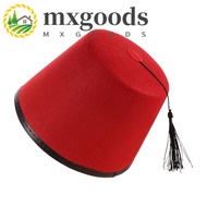 MXGOODS Felt Fez Cap, Round Moroccan Hat Tarboosh Fez Hat, Universal Red Color Breathable Ottoman Tu