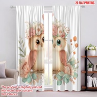 2pcs 2D flat printing Window Curtains Cute Owls Flowers Branch (2) Digital Printed Polyester Drapes 