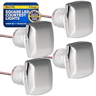 Five Oceans LED Boat Courtesy Lights, 1-5/16-Inch 316 Stainless Steel Square Cover, 4-Pack, IP67 Wat
