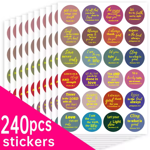 240 Pcs Jesus Faith Stickers 12 Styles Bible Verse Gold Foil Stickers Christian Christmas Religious 