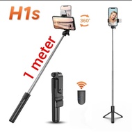 H1S 1 meter LED tripod selfie stick tripod bluetooth remote selfie stick 1 meter long wireless selfi