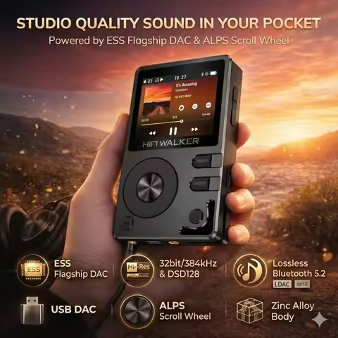 HIFI WALKER H2 Lossless MP3 Player with Bluetooth 5.2, Native DSD128, ESS9018 DAC, Hi-Res Audio DAP,