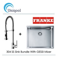 FRANKE SS304 540MM BOX Single Bowl Sink Bundle With GESSI Pull Down Mixer Tap