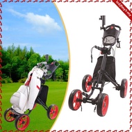 leipupa Lightweight Aluminum Golf Push Cart Quick Fold 4 Wheel Trolley Cart with Foot Brake for Golf