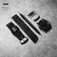🇭🇰 包郵 🧡 PRIMRIA OLIVE BLACK 深黑色 雙層 手工牛皮 真皮錶帶 Double-Bonded Saddle Leather Watch Strap Band 適用 : (19m