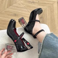 35-43 Large Size Rose Block Heel High Heels 42 Mary Jane Shoes Single Shoes Lolita Shoes 41
