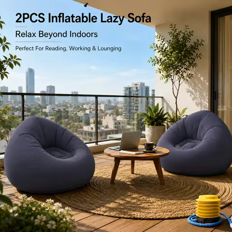 2-Piece Fleece-Lined Inflatable Bean Bag Chairs—Comfortable for Long Sessions Without Losing Shape, 