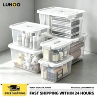 LUNOO 46L Transparent Storage Box With Lid Stackable Clothes Toys Storage Organizer Box Large Capaci