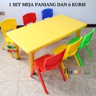 1 SET Meja Persegi Panjang Anak + 6 Kursi | Meja Anak Warna Warni Meja Anak TK Meja Paud