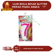 MERAH LILIN BIG GLITTER PINK BIOLA CANDLE NUMBER 7 - BIRTHDAY CANDLE