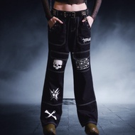 Original Gothic Punk Rock EMO Skeleton Design กางเกงขากว้างสําหรับเยาวชนฤดูหนาวปกติความหนาซิปเอว