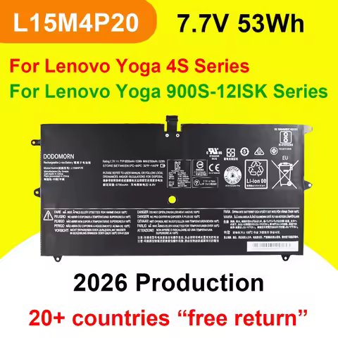 DODOMORN Laptop Battery L15M4P20 L15L4P20 For Yoga 900S-12ISK 80ML 6Y54,Yoga-4S Series 7.7V 53Wh Rec