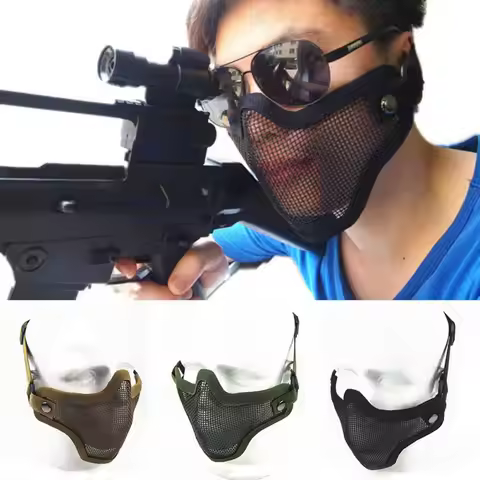 1PC Tactical Protective Strike Paintball Mesh Camouflage Protective Airsoft Steel Metal Mesh Half Fa