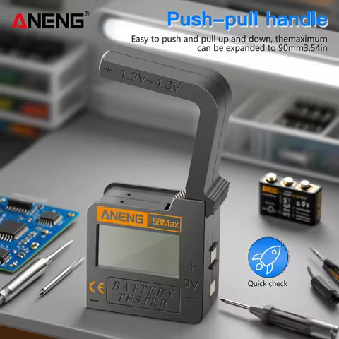 Battery Tester ANENG 168Max 18650 Lithium Capacity 1.2V~4.8V/9V Universal Lnsulated Digital Display 