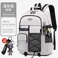 （淺灰中號）減負護脊中學生書包