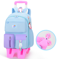2023 kanak-kanak beg galas sekolah dengan 6 roda beg sekolah kalis air yang boleh ditanggalkan untuk kanak-kanak perempuan kanak-kanak troli beg sekolah
