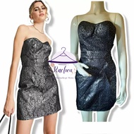 HITAM Love, BONITO~Women's Party Dress Black Embossed Party Ruched Strapless Tube Mini Dress in Metallic Black