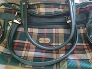 全新 Valentino Paris范倫鐵諾 經典防水肩背包 旅行包 手提包 大包包 行李包 大容量 格紋 墨綠色 儲藏