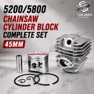 READY STOCK 5200/5800 CHAINSAW CYLINDER BLOCK COMPLETE SET 45MM