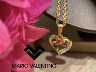 🎀 范倫鐵諾 Mario Valentino｜Vintage心形 x 水鑽金色項鍊+耳環套裝#二手