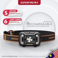 Superfire HL16 LED Sensor Lampu Kepala LED Sensor Rechargeable Headlamp Body Motion Sensor Head Flas