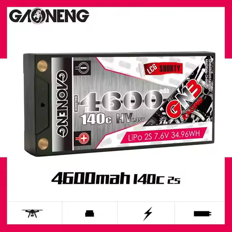 GAONENG 4600mAh 2S1P 7.6V 140C LiHV Low Profile Hardcase Shorty GNB LiPo Battery With 5.0mm XT60 Dea
