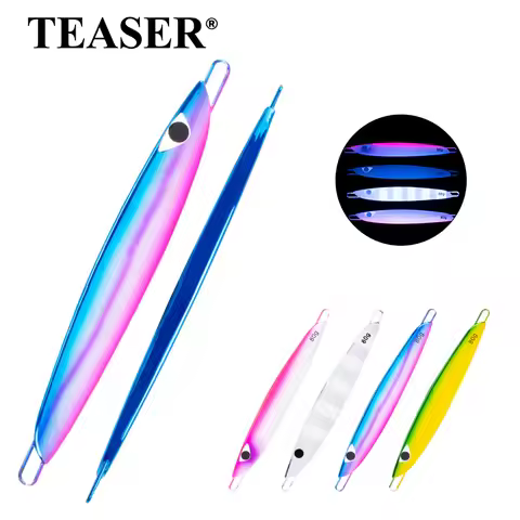 TEASER J114 60g 80g 130g 150g Metal Jig Lure Flat Shape Saltwater Slow Sinking Trolling Lure UV Lumi
