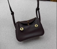 Hermes mini lindy 摩卡色內拼牛仔藍 B刻 swfit皮金扣